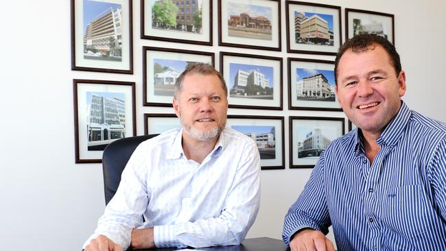 Chris Louw (right) has outlaid plans to transform the 2ha of land on Hope Island. He is pictured here with Jason Luckhardt.