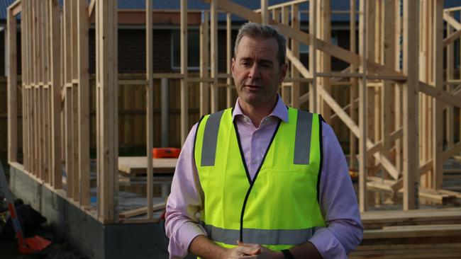 Minister for State Development, Construction and Housing Michael Ferguson speaks to the media at a construction site at Howrah, Tasmania on Wednesday, July 28, 2021.