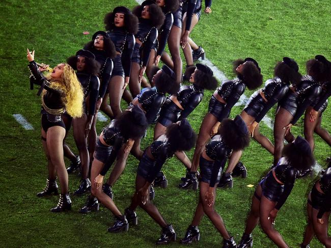 Beyoncé is back at the Super Bowl Halftime show, this time demonstrating her power as a solo female artist. Picture: Harry How/Getty Images