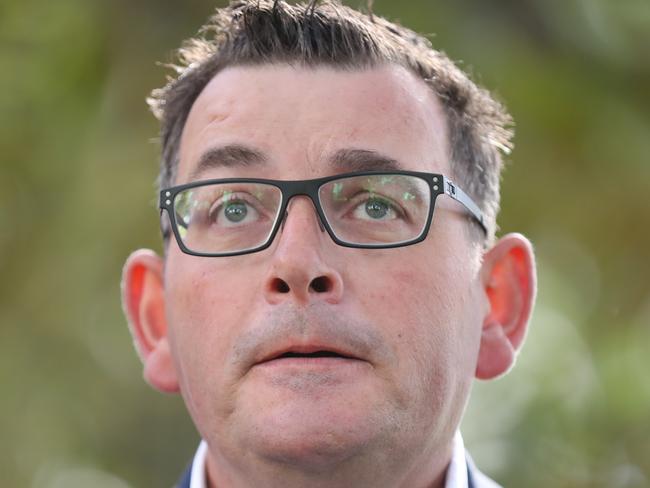 Victorian Premier Daniel Andrews faces the media to address the Labor rorts report. Picture: Alex Coppel