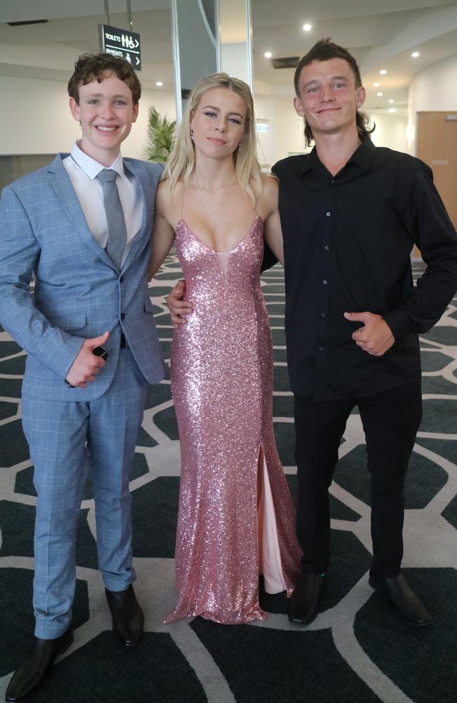 Don Grunwald, Issy Ruck and Joshua Don at the Australian Industry Trade College 2024 formal at the Maroochy RSL.