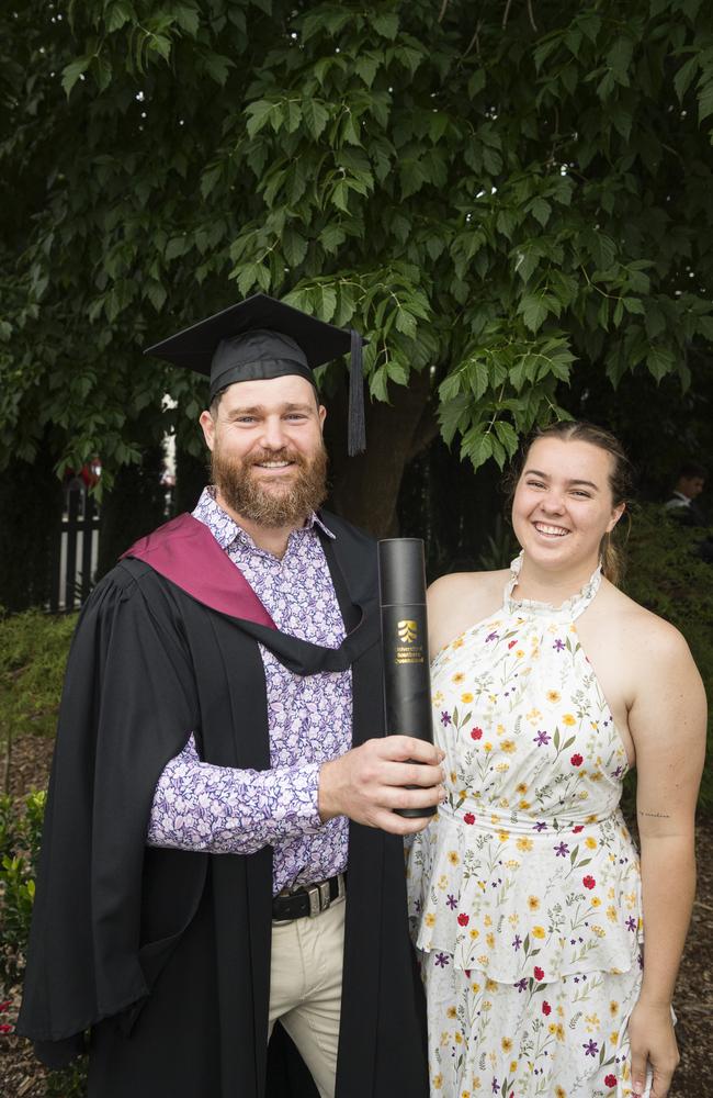 Diploma of Engineering Studies graduate Kieran Barber celebrates with Hannah Stock at a UniSQ graduation ceremony at Empire Theatres, Tuesday, February 13, 2024. Picture: Kevin Farmer