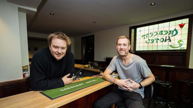 Mendel Zotz-Wilson and Shane Gill inside the almost completer Crescent Hotel. Picture: RICHARD JUPE