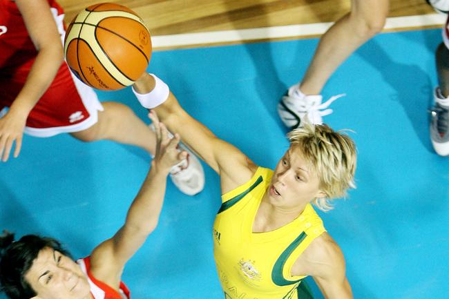 Basketballer Erin Phillips shoots for the Australia Opals vs England at the 2006 Melbourne Commonwealth Games match in Geelong in 2006.