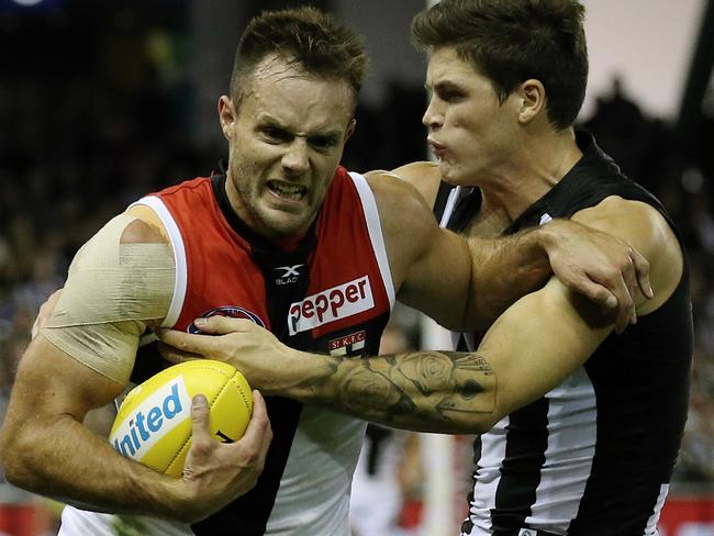 Brawny defender Nathan Brown has extended his contract with St Kilda for another season. Picture: Wayne Ludbey