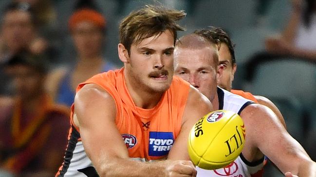 CANBERRA, AUSTRALIA - MARCH 08: Matthew Flynn of the GWS during the 2019 JLT Community Series AFL match between the Greater Western Sydney Giants and the Adelaide Crows at UNSW Canberra Oval on March 08, 2019 in Canberra, Australia. (Photo by Tracey Nearmy/Getty Images)