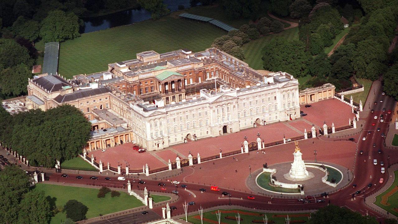 An aerial view of Buckingham Palace.