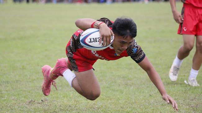 A big moment in the under 14 boys Tonga v Samoa match.