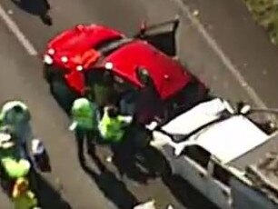 A serious crash has closed the Warrego Hwy just west of Brisbane. Picture: 9 News