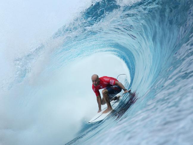 Kelly Slater of the USA (pictured) winning the Billabong Pro Tahiti on Tuesday August 23, 2016. PHOTO: @wsl/ Cestari SOCIAL: @wsl @kc80 This image is the copyright of the World Surf League and is provided royalty free for editorial use only, in all media now known or hereafter created. No commercial rights granted. Sale or license of the images is prohibited. This image is a factually accurate rendering of what it depicts and has not been modified or augmented except for standard cropping and toning. ALL RIGHTS RESERVED.