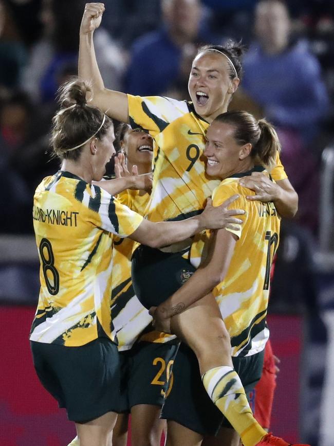 Foord celebrates scoring a ‘worldie’. Picture: AP