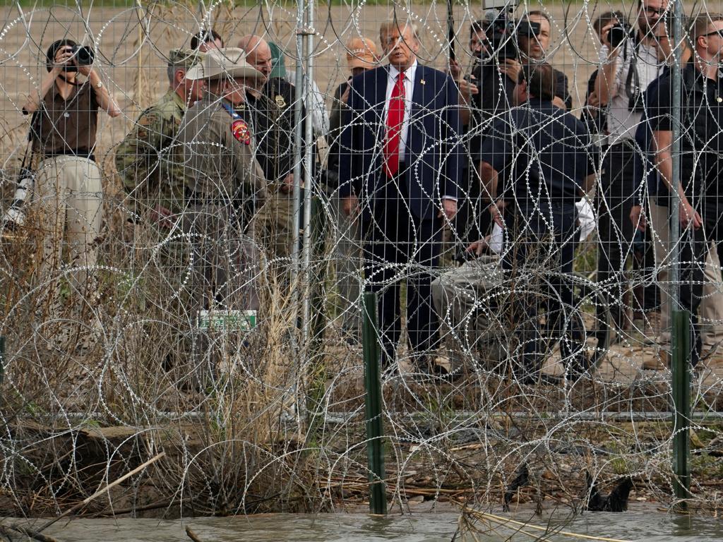 Then Republican presidential candidate and former US President Donald Trump visits the U.S.-Mexico border at Eagle Pass, Texas, in February 2024. Picture: Reuters/Go Nakamura