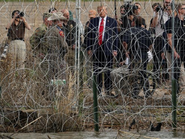 Then Republican presidential candidate and former US President Donald Trump visits the U.S.-Mexico border at Eagle Pass, Texas, in February 2024. Picture: Reuters/Go Nakamura