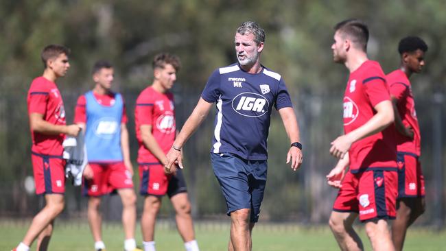 Adelaide United training at Playford training centre. Action pics of Coach Marco Kurz. 3 January 2019. (AAP Image/Dean Martin)