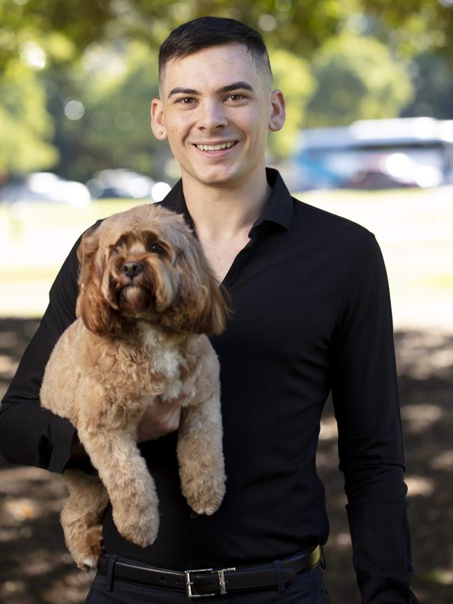 Josh with dog Quincy. Picture: Russell Shakespeare