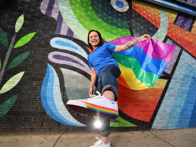 Khanh Ong is supporting the Volley Pride footwear range. Picture: Nicki Connolly