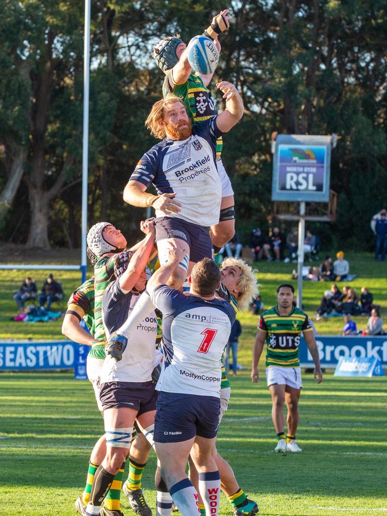 Shute Shield action at TG Millner Sportsground in Eastwood, NSW. Saturday 13th July 2019. The club held a “Back to Eastwood Day” with players from the 1969 and 1999 teams present. (AAP IMAGE/Jordan Shields)