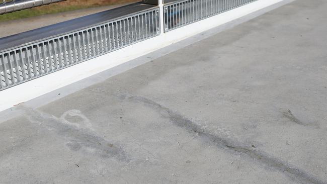 Some cracks appear to have been patched. Cracks appearing in the concrete in the ramps on both sides of the Bridge of Remembrance only weeks after the official opening. Picture: NIKKI DAVIS-JONES