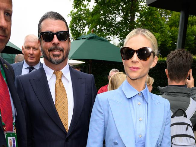 LONDON, ENGLAND - JULY 02: Dave Grohl and Jordyn Blum attend day two of the Wimbledon Tennis Championships at the All England Lawn Tennis and Croquet Club on July 02, 2024 in London, England. (Photo by Karwai Tang/WireImage)