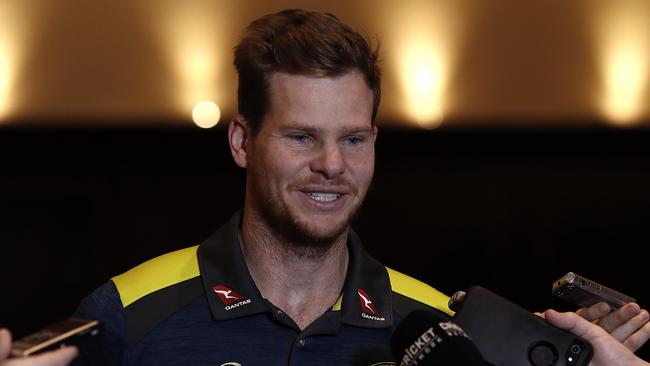 Steve Smith talking in Leeds after the third Test. Picture: Getty Images