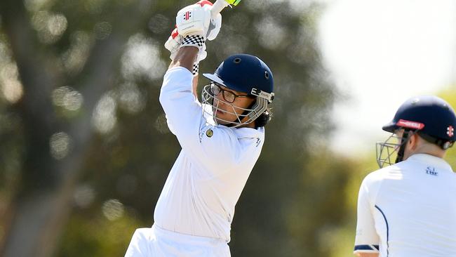 Callan Tishler of Craigieburn bats during the Victorian Turf Cricket Association match between Aberfeldie and Craigieburn at Clifton Park, on February 24, 2024, in Melbourne, Australia. (Photo by Josh Chadwick)