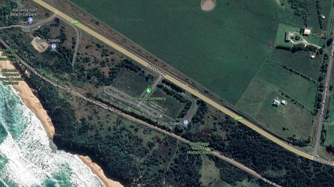 A man has been flown to hospital after falling from a height near Kilcunda cemetery. Picture: Google Maps.