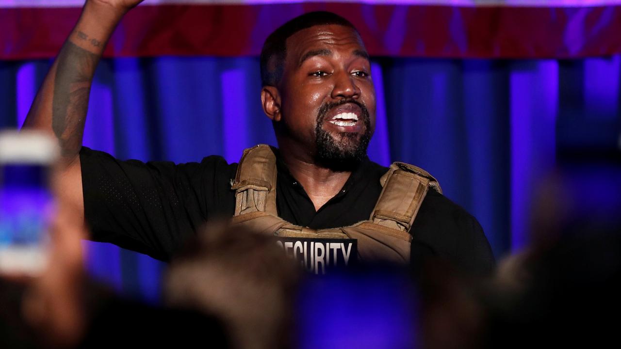 Kanye West at his rally today. Picture: Randall Hill/Reuters