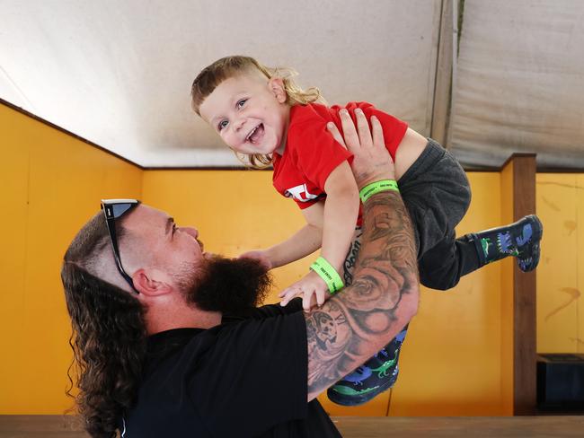 Another father-son duo, Dylan and four-year-old son Coen Swan (4). Picture: Rohan Kelly