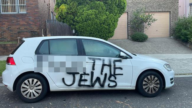 A car in Queens Park in the Eastern Suburbs of Sydney has been targeted with anti-Semitic graffiti. Picture: Supplied