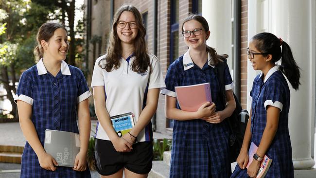 Willoughby Girls High School year 9 and 10 students Kiera Boocock, 15, Beth Uys, 15, Sophie Poole, 14, and Hannah Lau-Du, 14. Picture: Jonathan Ng