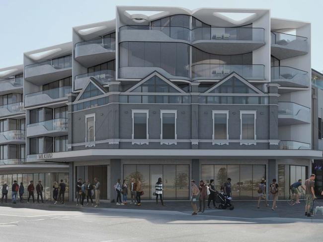 Artist impression of the new five-storey building which is currently under construction at 124-126 Campbell Parade, Bondi Beach. Picture: Supplied