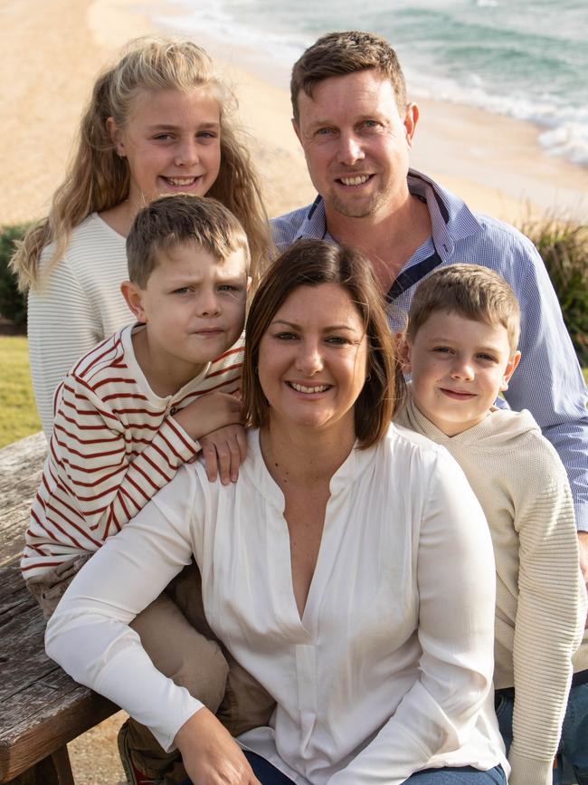 Kristy McBain with her husband Brad and children Ruby, Max and Jack. Picture: Andrew Taylor