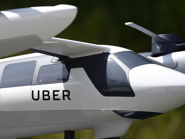 A model of Uber's electric vertical take-off flying taxi. Uber wants to change how people travel. Picture: AFP