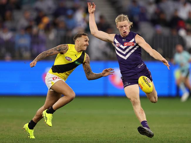 Hayden Young booted two goals for the Dockers. Picture: Paul Kane/Getty Images