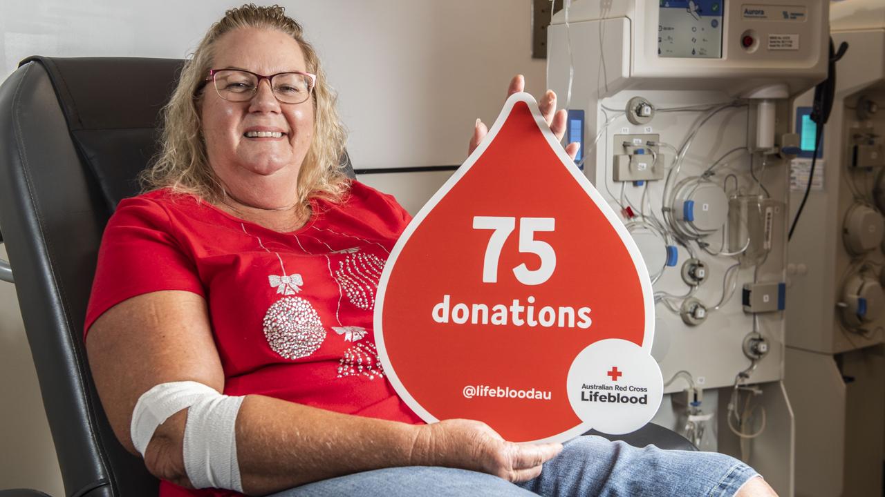 Leeann Eiser is proud to achieve 75 plasma donations at the Red Cross Blood Service in Toowoomba. Picture: Nev Madsen.