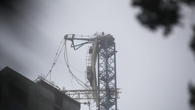 A crane tower is seen after part of it collapsed from the winds of Hurricane Irma. Picture: AFP