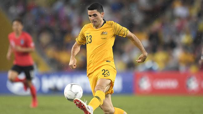 BRISBANE, AUSTRALIA - NOVEMBER 17: Tom Rogic of Australia controls the ball during the International Friendly match between the Australian Socceroos and Korea Republic at Suncorp Stadium on November 17, 2018 in Brisbane, Australia. (Photo by Albert Perez/Getty Images)