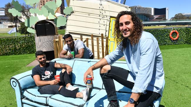 Harrison Raphael, Danny Cooray and Dylan Auciello at the former Archie’s Clubhouse. Picture: AAP/ Keryn Stevens