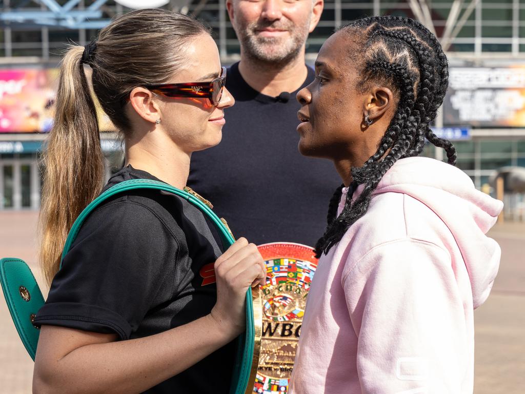 Tiara Brown did plenty of trash talking when they met face-to-face on Wednesday. Picture: Matchroom