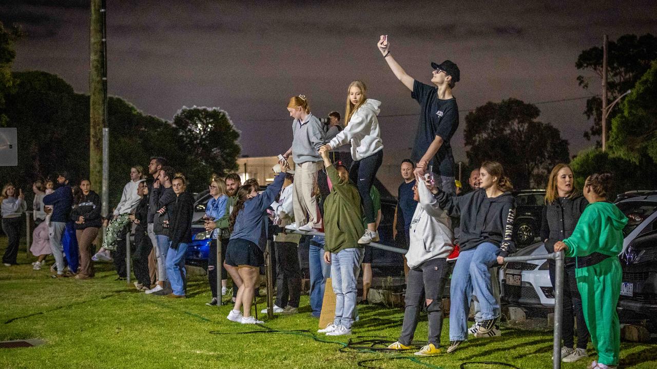 Crowds gathered for Swift’s 12:50am arrival this morning. Picture: Jake Nowakowski