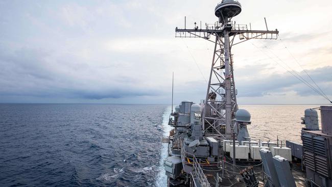 The USS Chancellorsville transits the Taiwan Strait during routine, the first such transit since China staged unprecedented military drills around the island. Picture: US Navy