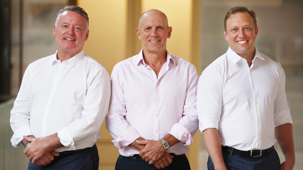 Premier Steven Miles with the ALP’s candidate for Mulgrave, Richie Bates and Sports Michael Healy .Pic Annette Dew office of the Premier