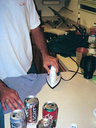 A bench makes ironing easy.