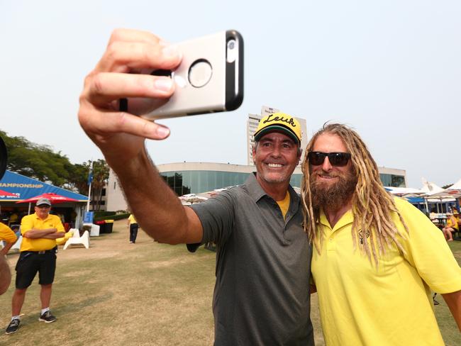 Golfer Jack Wilson's dreaded shave at Australian PGA championship at Royal Pines on December 20, 2019. Pictured with Ian Baker-Finch. Photo: PGA OF AUSTRALIA