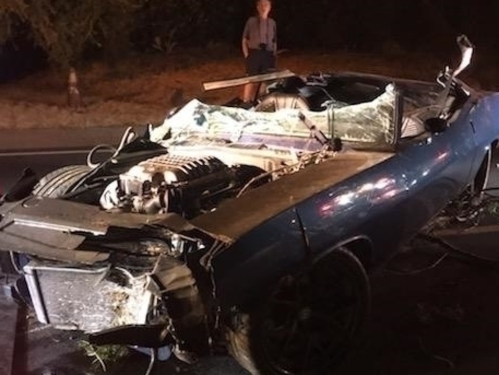 The car ended up in a ditch in the Malibu Hills. Picture: Backgrid