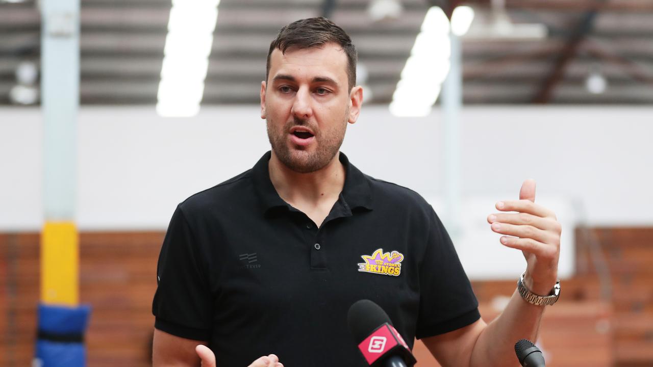 Andrew Bogut speaks to the media during a Sydney Kings press conference.