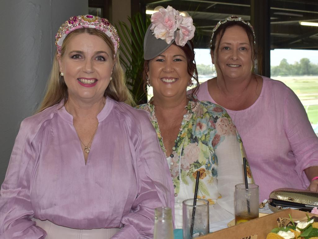 Karin Swan, Jodie Fenlon and Jaz Crow at The Archer race meeting at Callaghan Park, Rockhampton, on May 7, 2022.