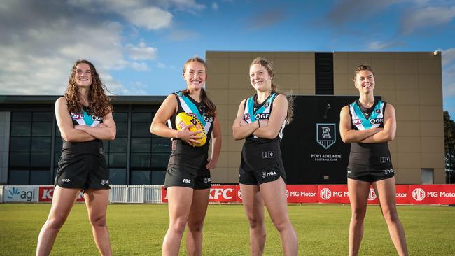 Marlie Fiegert (middle, right) has been tipped to have a breakout year by Eagles coach Narelle Smith. Picture: Sarah Reed