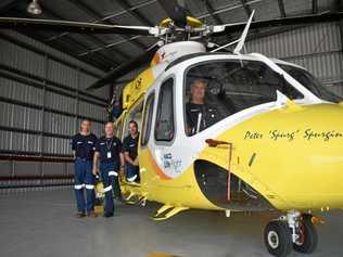 TAKING OFF: Roma's LifeFlight crew in their new AW139 chopper. Picture: Jorja McDonnell