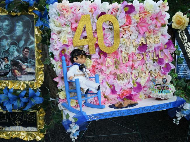 Some of the tributes left by fans near the gravesite of Elvis Presley at his Graceland mansion in Memphis, 40 years after his tragic death at age 42. Picture: AFP